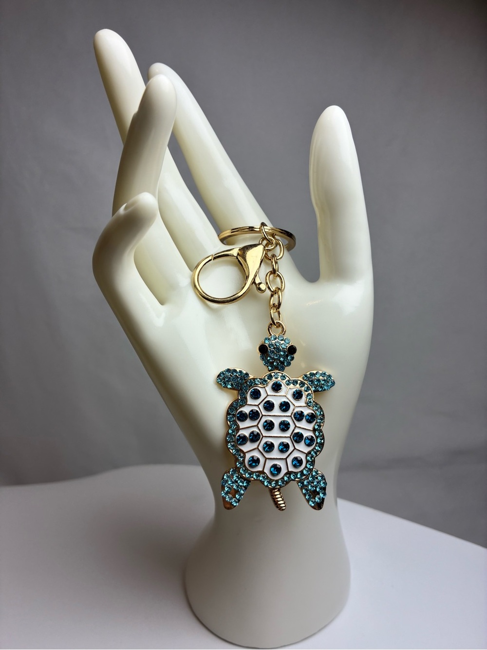 Gold-Tone Turquoise Crystal Turtle Keychain or Bag Charm - Women Accessories